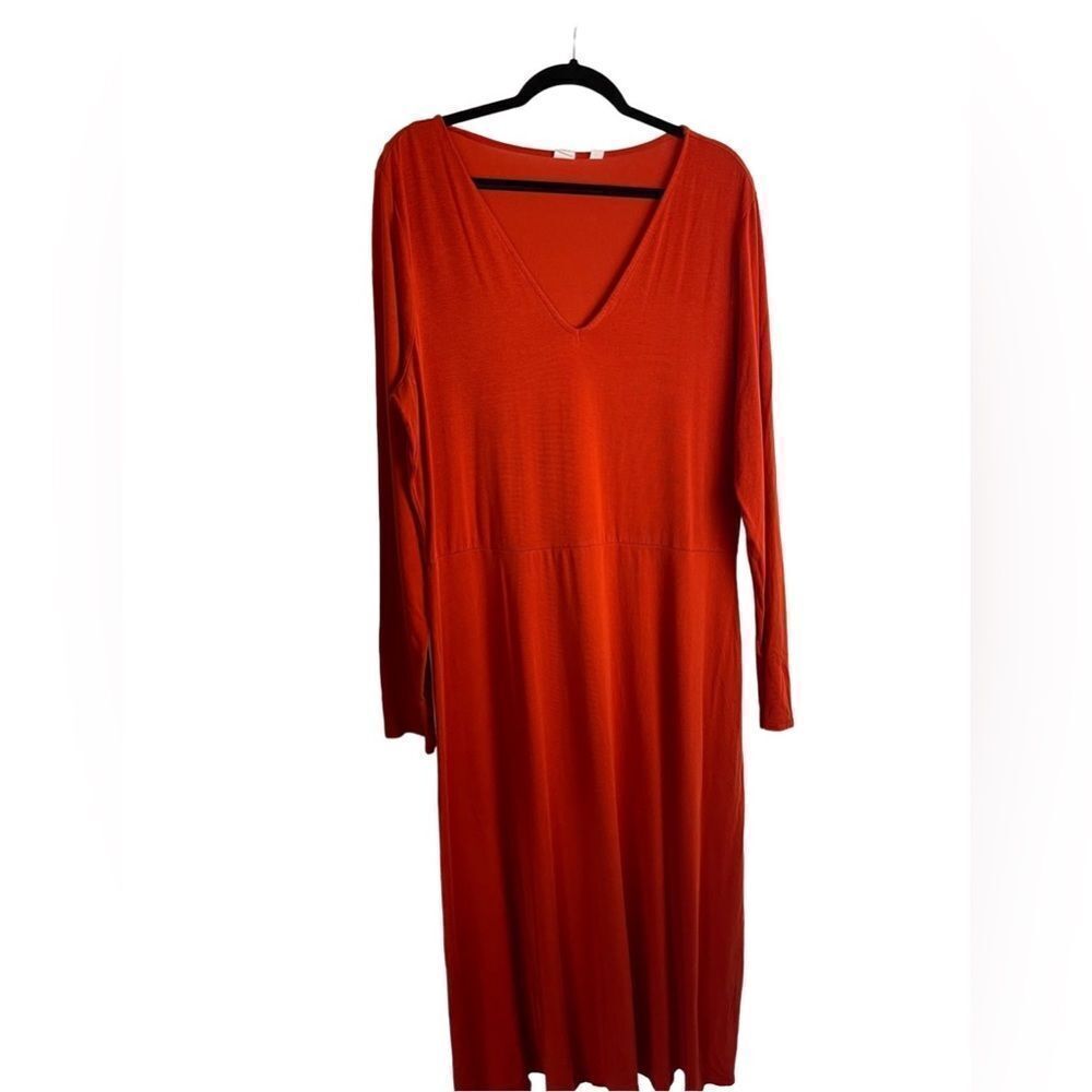 Gap fit and flare v-neck long sleeve midi re/orange dress sz XL tall